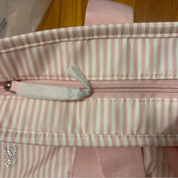 Victoria’s Secret Pink & White Stripe Tote with rhinestone VS logo- BRAND NEW - Picture 4 of 8